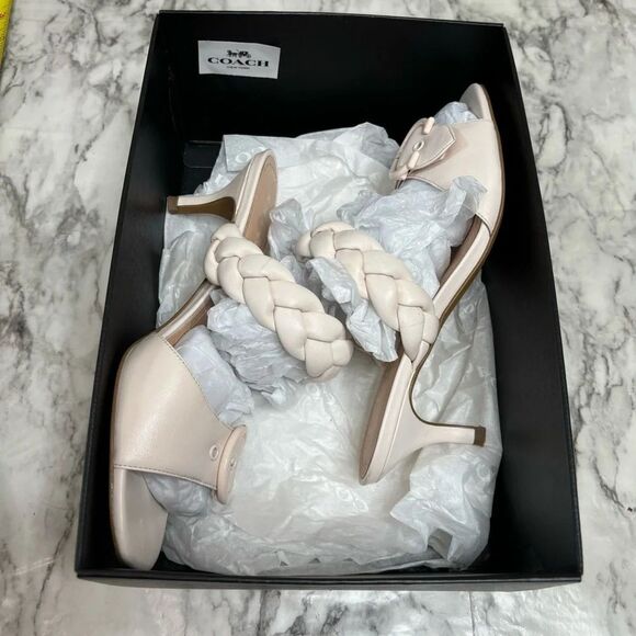Coach Mollie leather Sandals braided Kitten Heel size 9.5 color chalk Classic - Picture 10 of 10